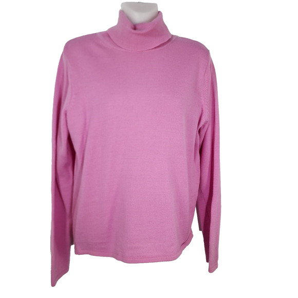 Tribeca Studio Womens Turtleneck Sweater Size Medium Pink 100% Merino Wool Knit - Picture 1 of 7